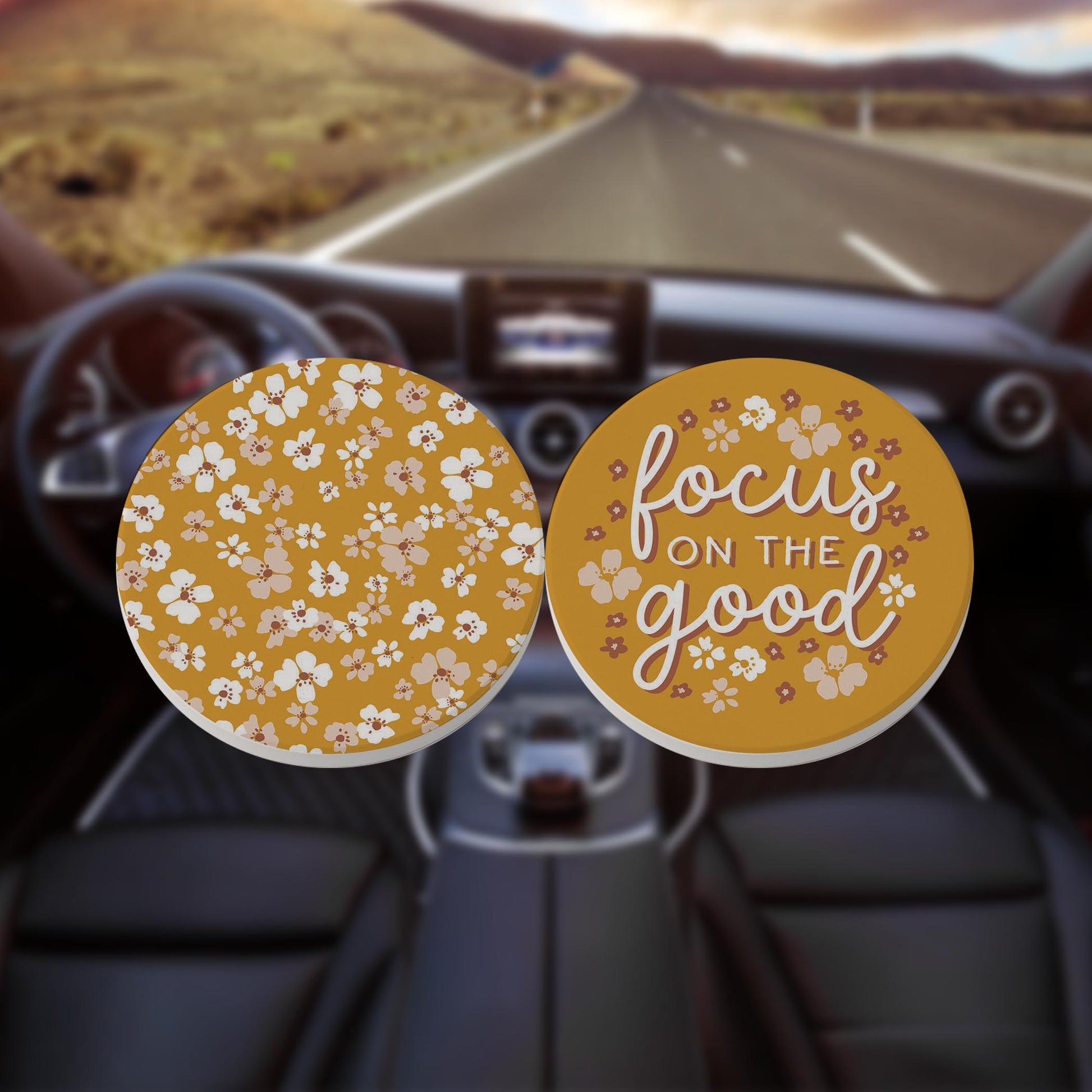 Car Coaster 2-Pack Kalia Lane-Focus On The Good & Floral Pattern -8