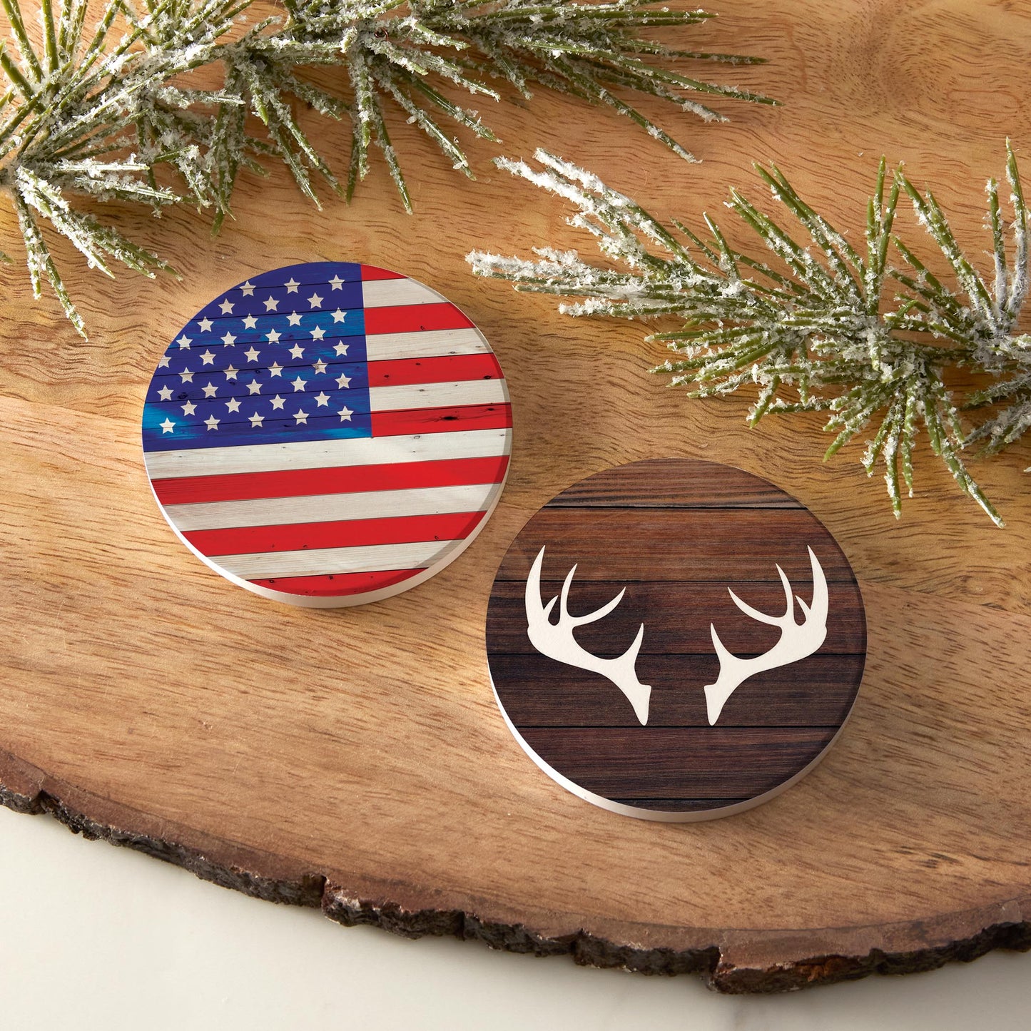 Car Coaster 2-Pack Kalia Lane-Wooden Flag & Wooden Antlers -6