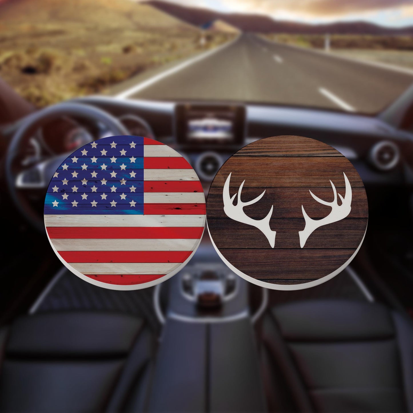 Car Coaster 2-Pack Kalia Lane-Wooden Flag & Wooden Antlers -8