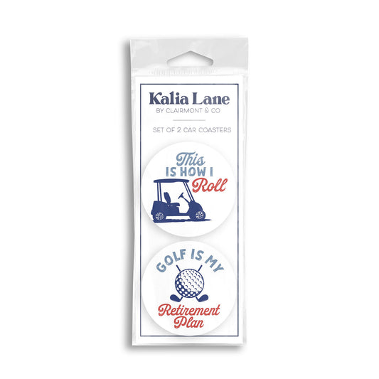 Car Coaster 2-Pack Kalia Lane-Golf How I Roll & Retirement Plan -0