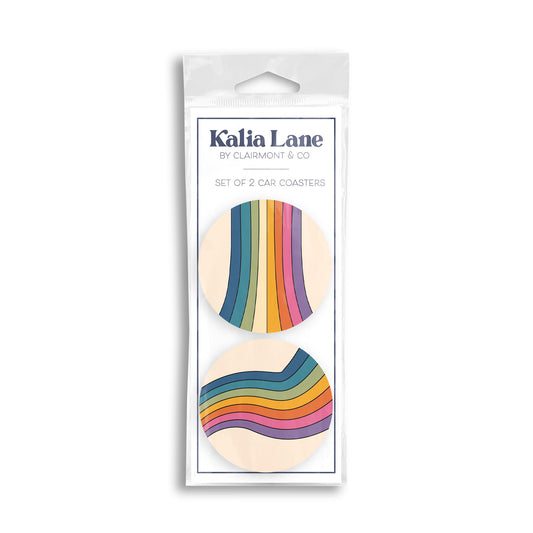 Car Coaster 2-Pack Kalia Lane-Retro Rainbow Patterns 1 & 2 -0