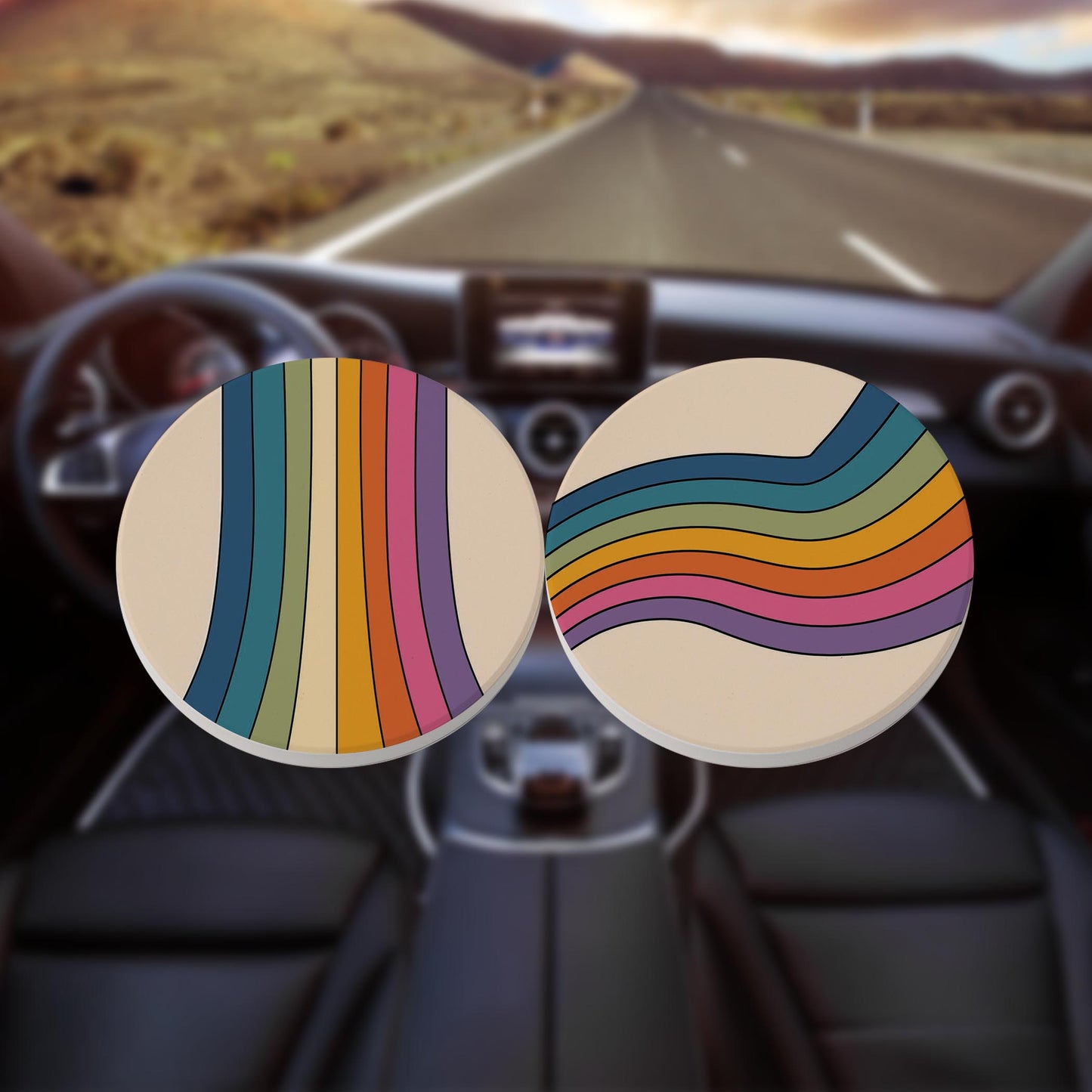 Car Coaster 2-Pack Kalia Lane-Retro Rainbow Patterns 1 & 2 -8