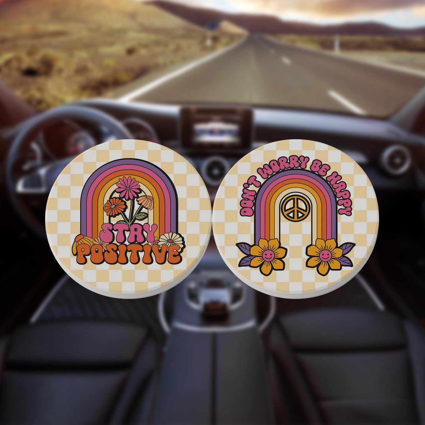 Car Coaster 2-Pack Kalia Lane-Bright Retro Stay Positive & Don't Worry -8