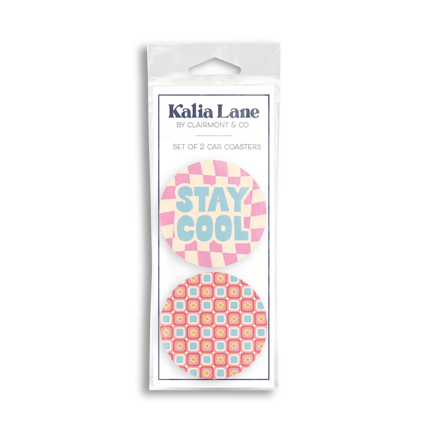 Car Coaster 2-Pack Kalia Lane-Bright Retro Stay Cool & Flower Checker -0