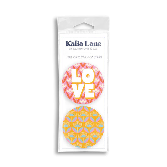 Car Coaster 2-Pack Kalia Lane-Bright Retro Love & Flower Pattern -0