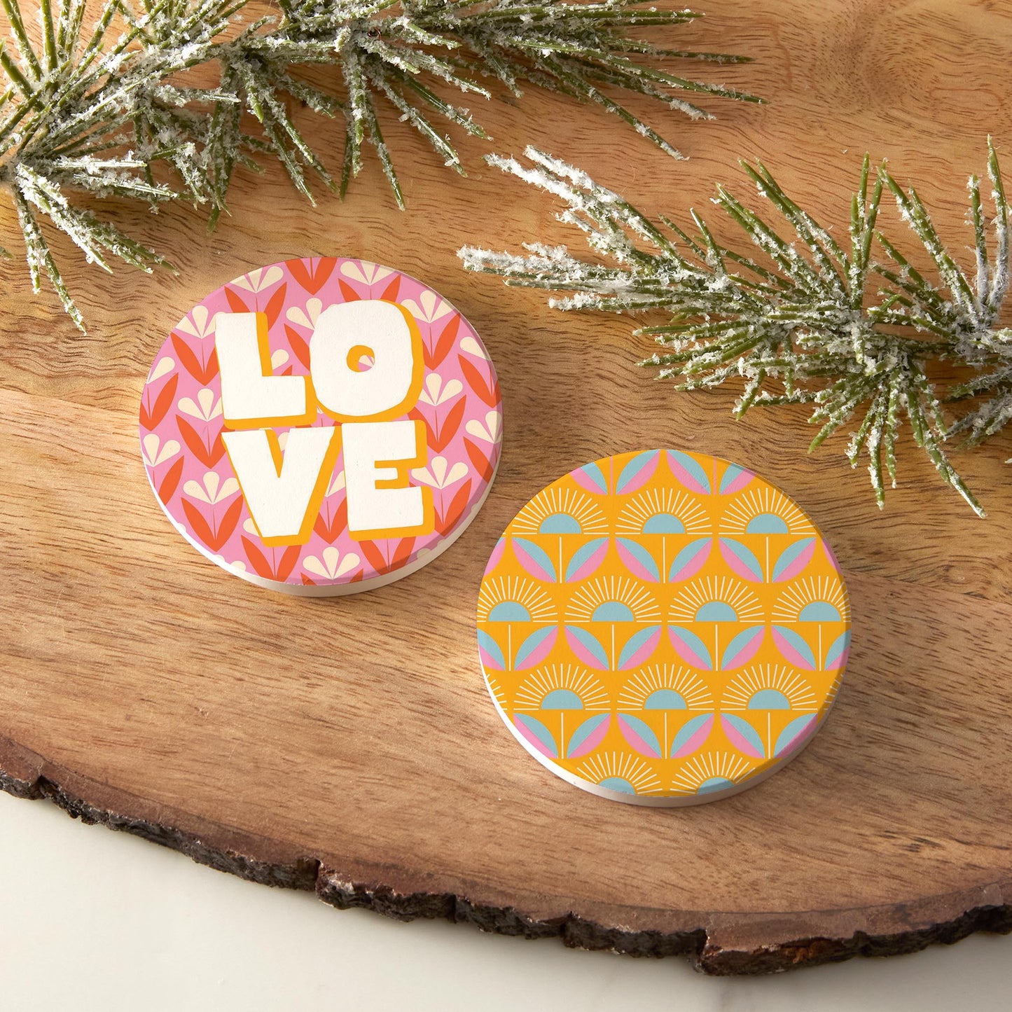 Car Coaster 2-Pack Kalia Lane-Bright Retro Love & Flower Pattern -6