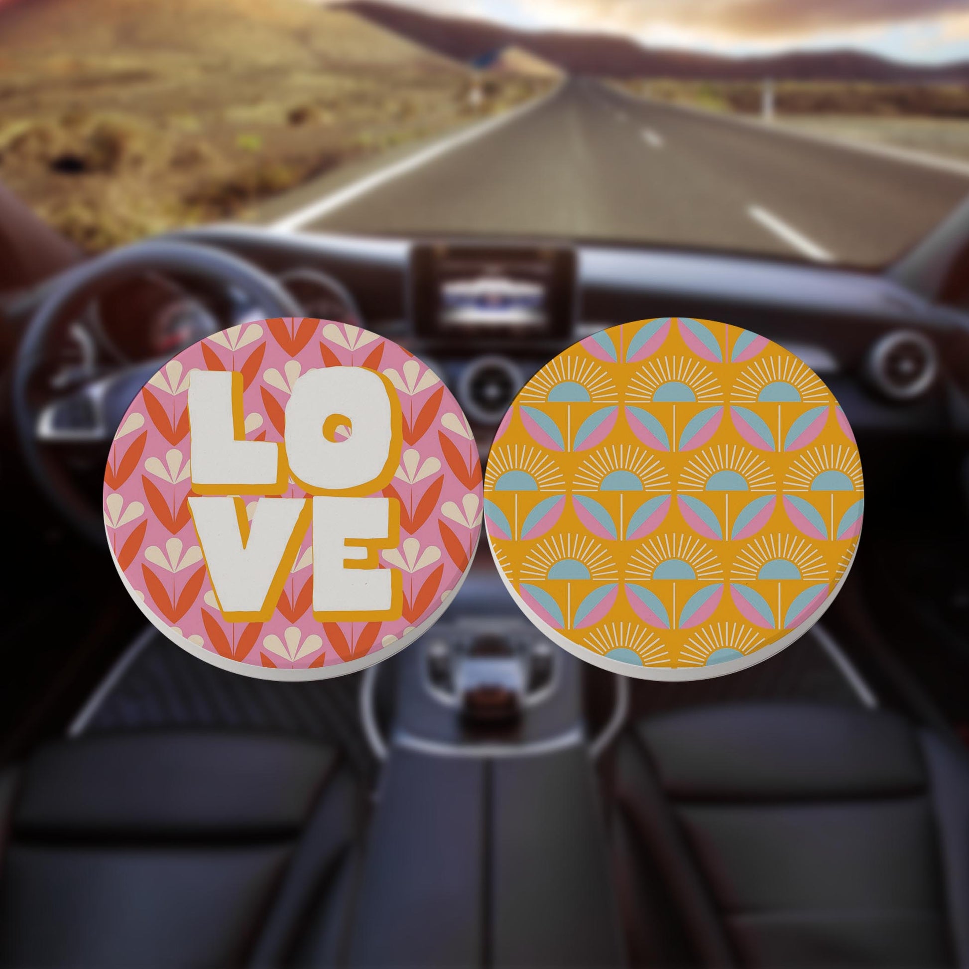 Car Coaster 2-Pack Kalia Lane-Bright Retro Love & Flower Pattern -8