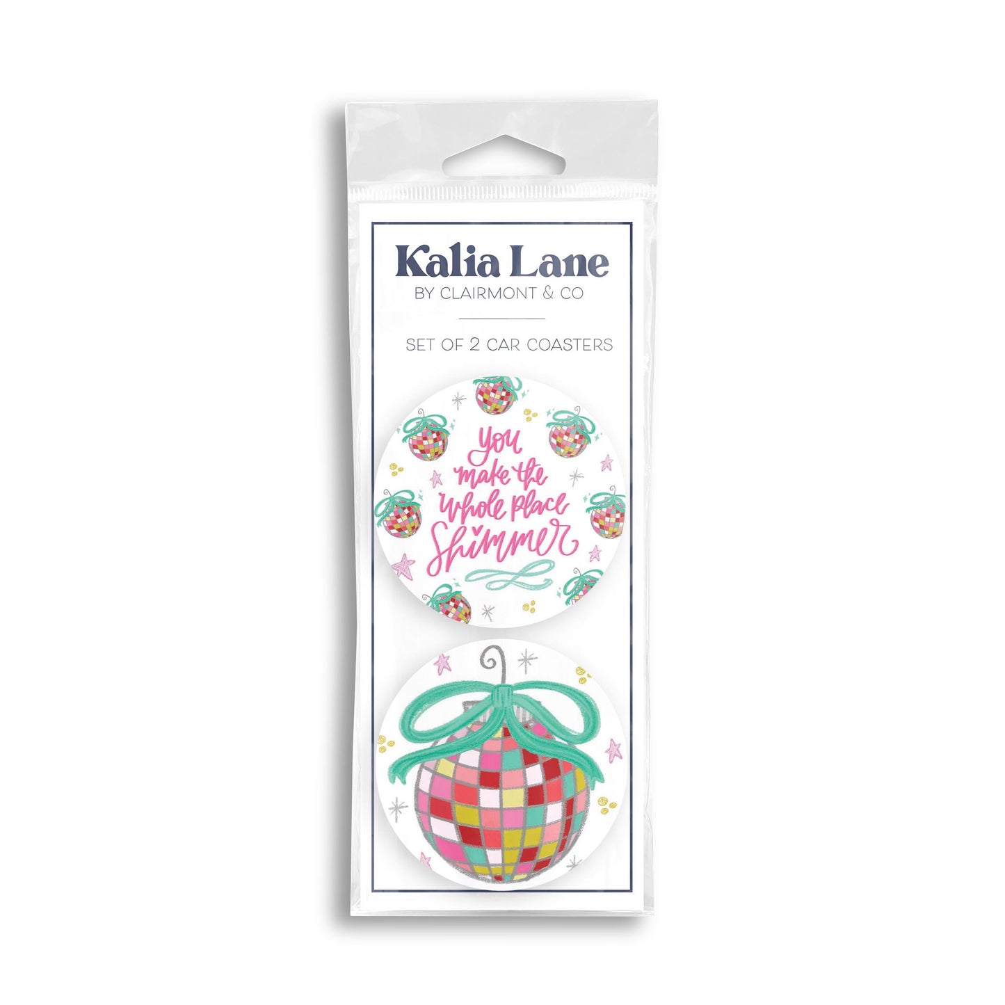 Car Coaster 2-Pack Kalia Lane-Whole Place Shimmer & Disco Ball