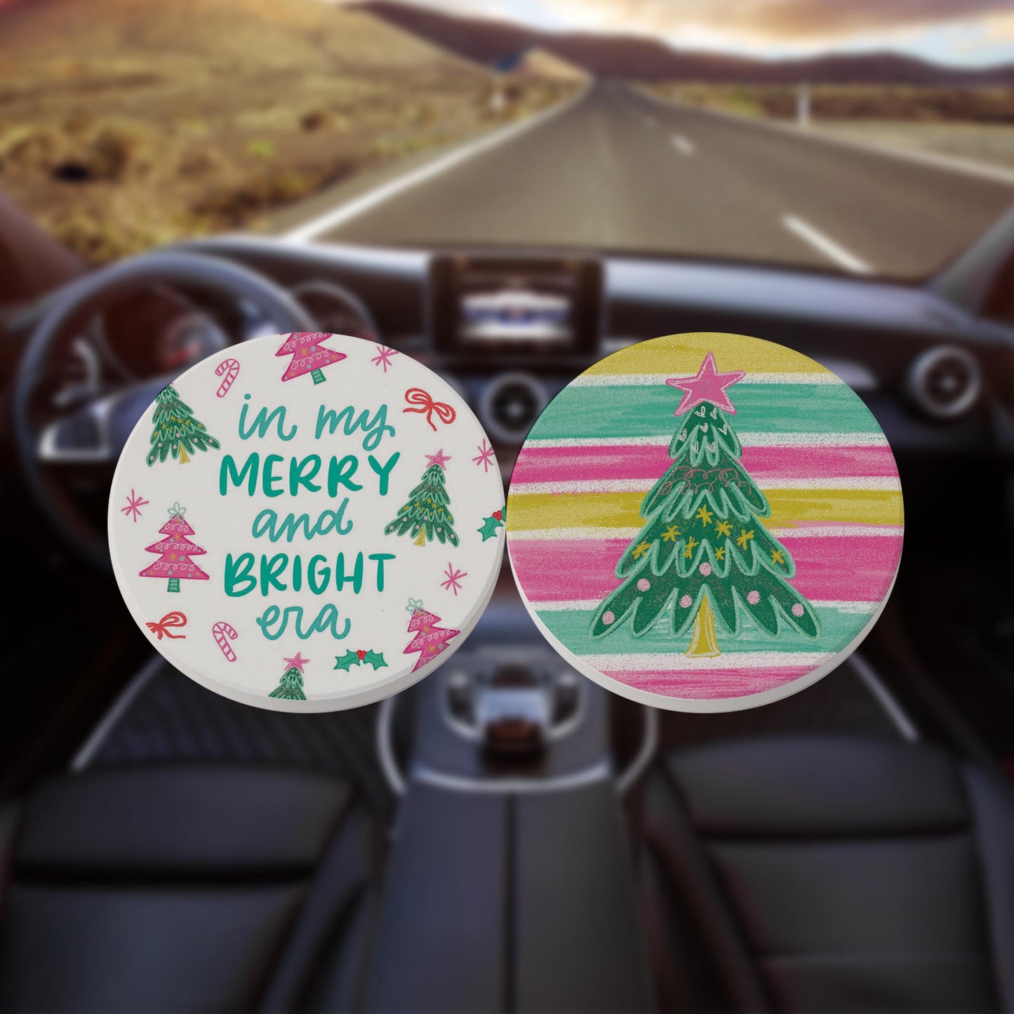 Car Coaster 2-Pack Kalia Lane-Merry & Bright Era & Tree