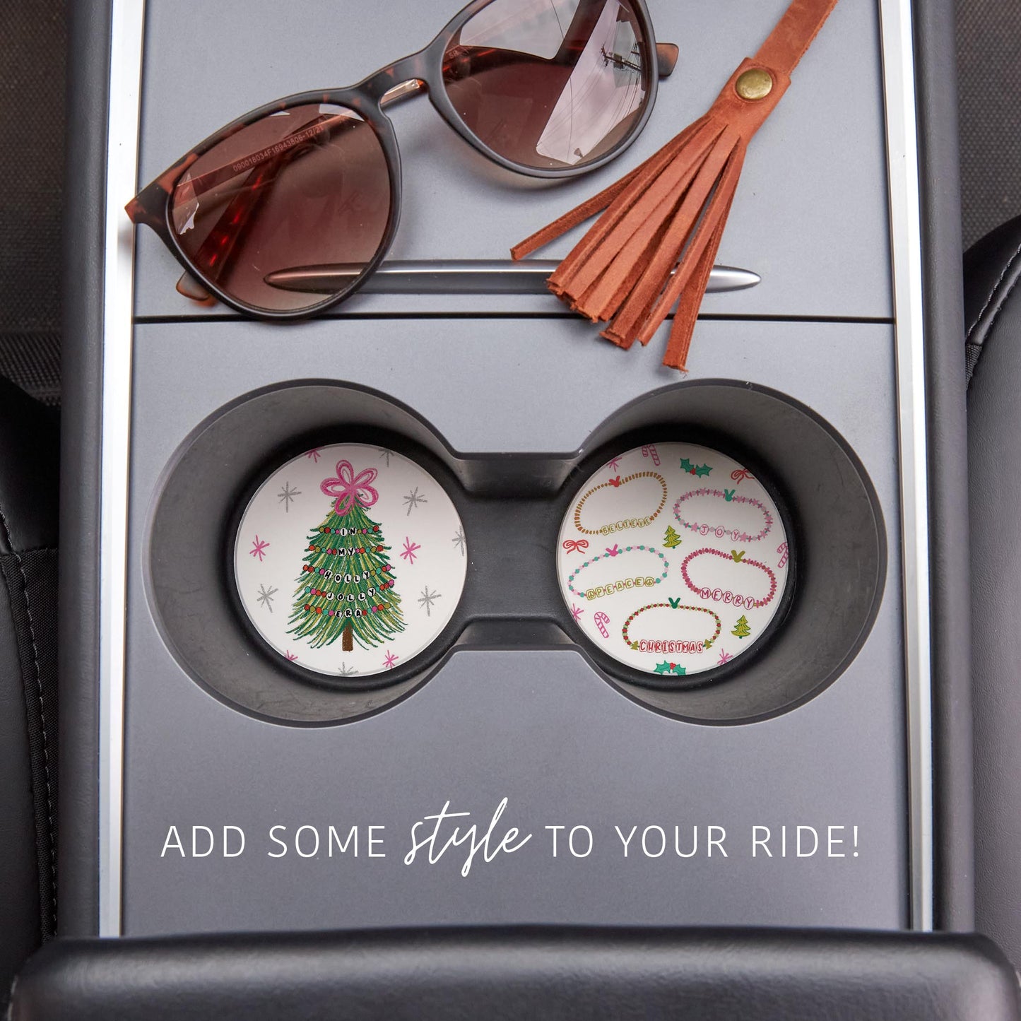 Car Coaster 2-Pack Kalia Lane-Christmas Tree & Bracelets