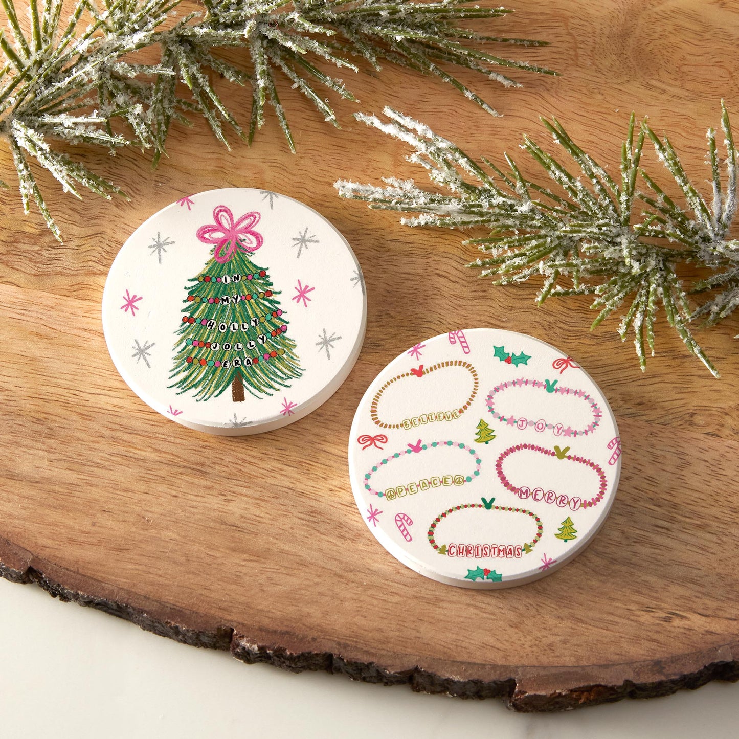 Car Coaster 2-Pack Kalia Lane-Christmas Tree & Bracelets