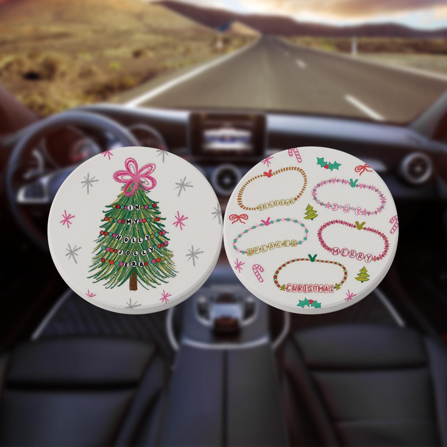 Car Coaster 2-Pack Kalia Lane-Christmas Tree & Bracelets