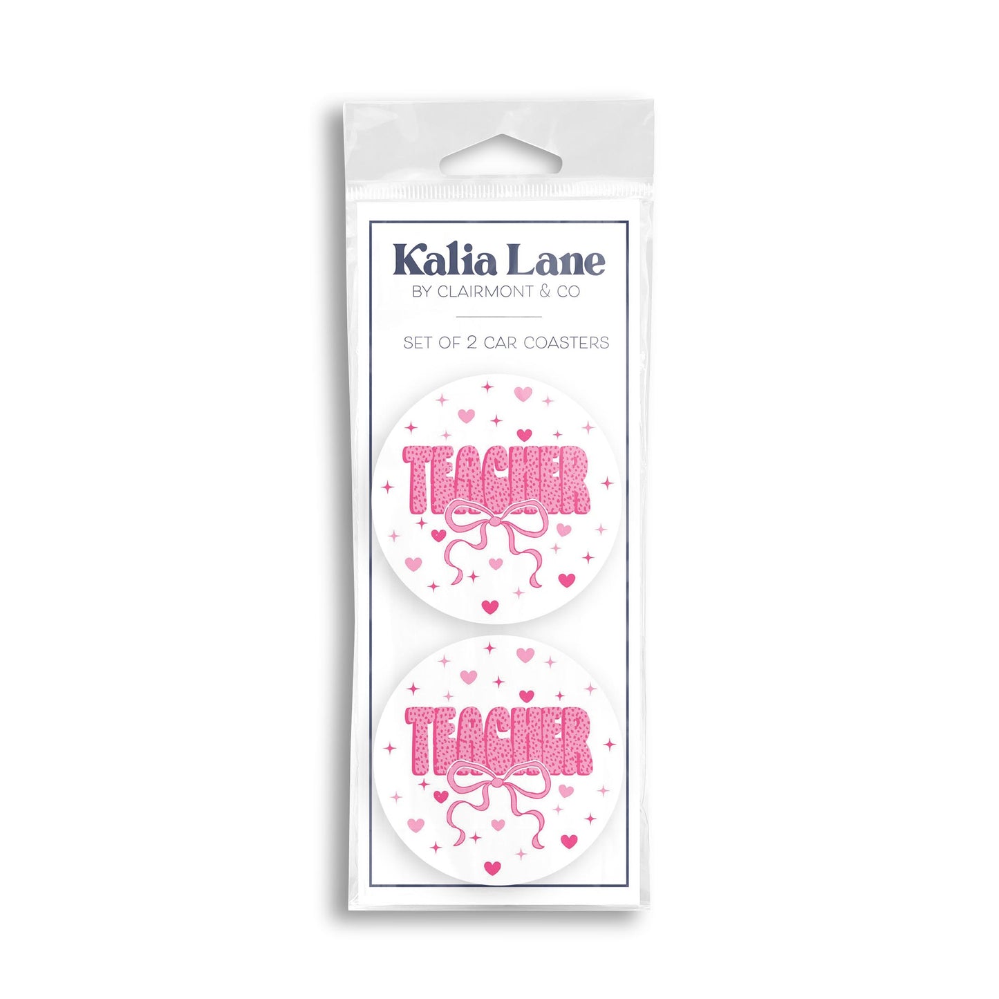 Car Coaster 2-Pack Kalia Lane-Classroom Coquette Teacher Hearts & Bow -0