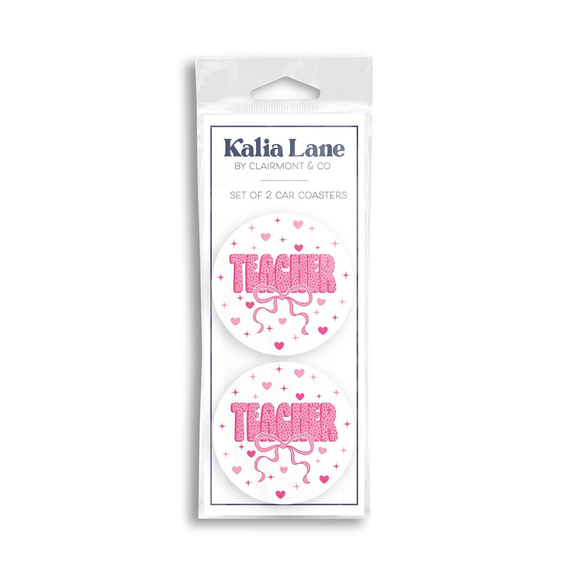 Car Coaster 2-Pack Kalia Lane-Classroom Coquette Teacher Hearts & Bow -0