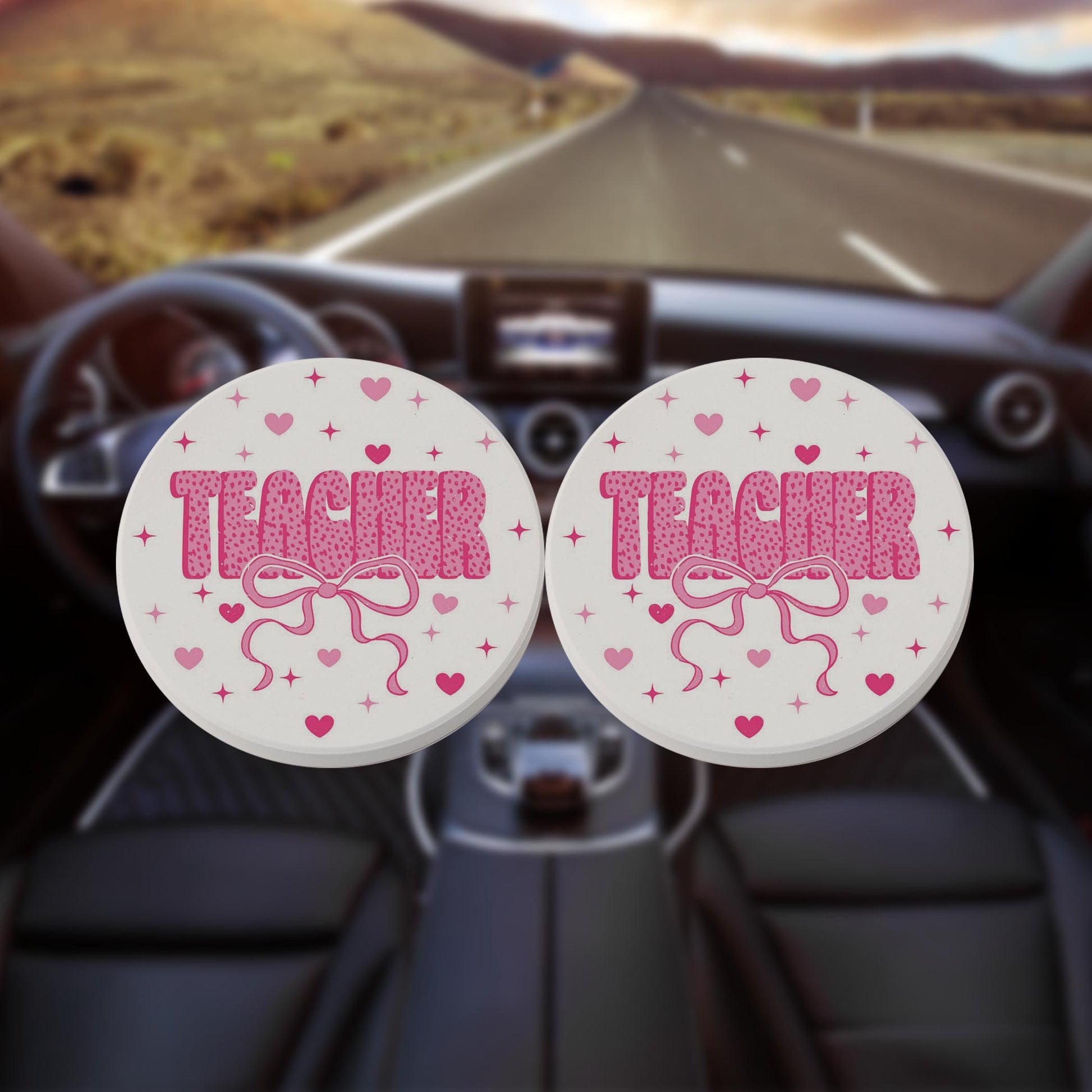 Car Coaster 2-Pack Kalia Lane-Classroom Coquette Teacher Hearts & Bow -8