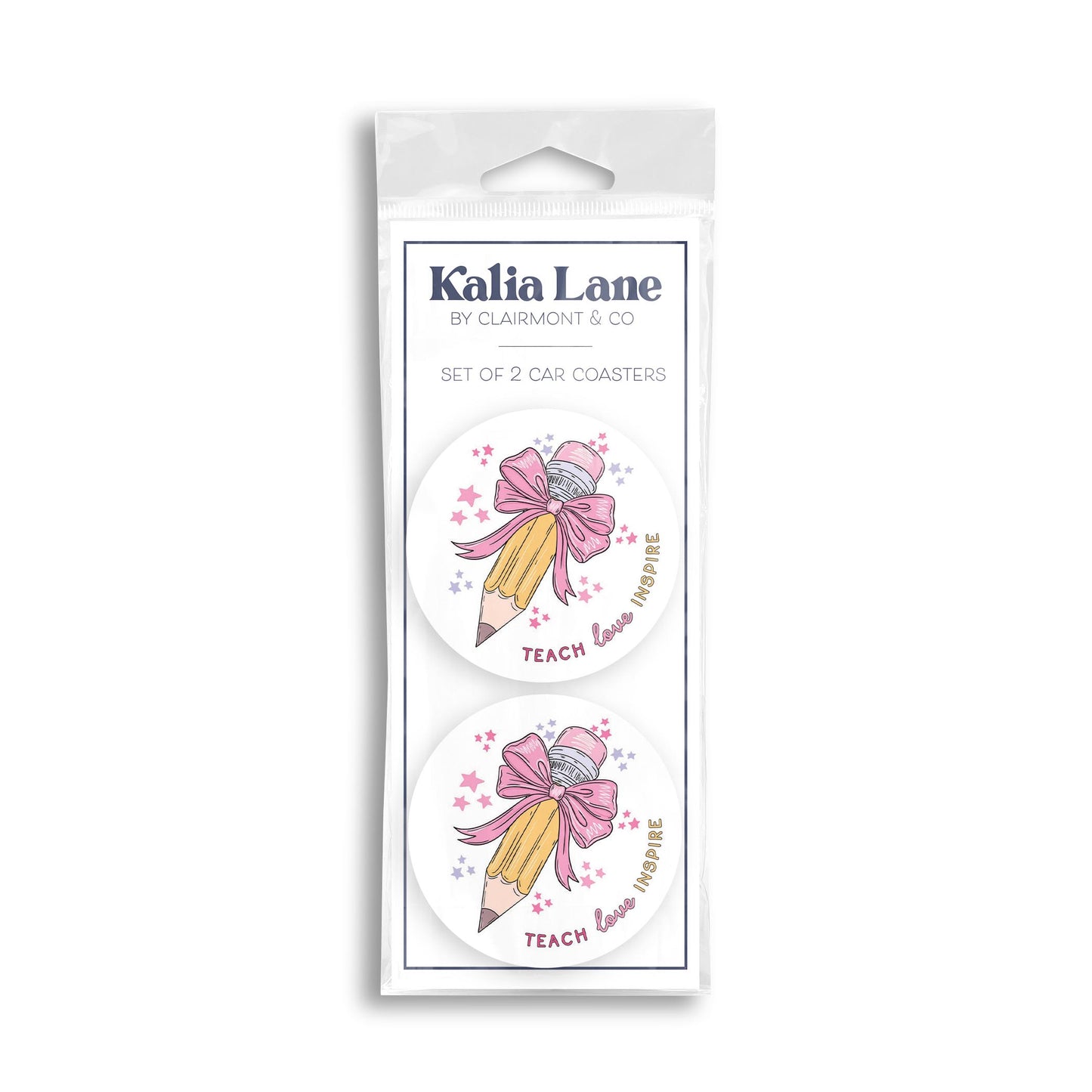 Car Coaster 2-Pack Kalia Lane-Classroom Coquette Teach Love Inspire -0