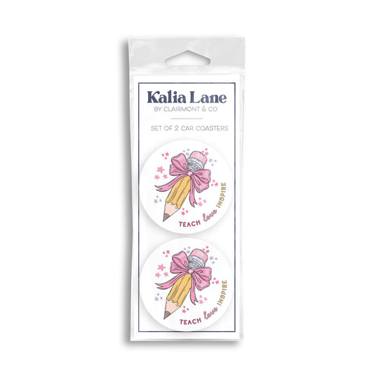 Car Coaster 2-Pack Kalia Lane-Classroom Coquette Teach Love Inspire -0