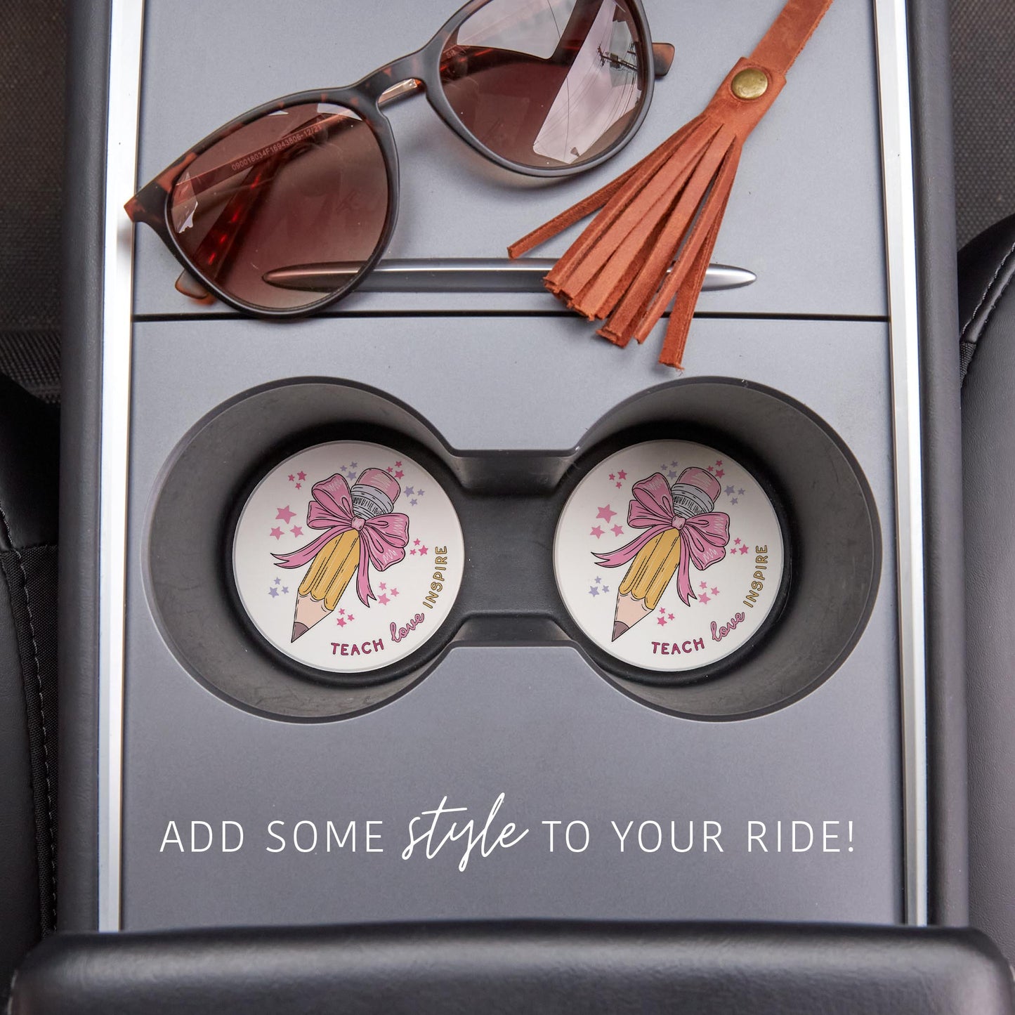 Car Coaster 2-Pack Kalia Lane-Classroom Coquette Teach Love Inspire -1