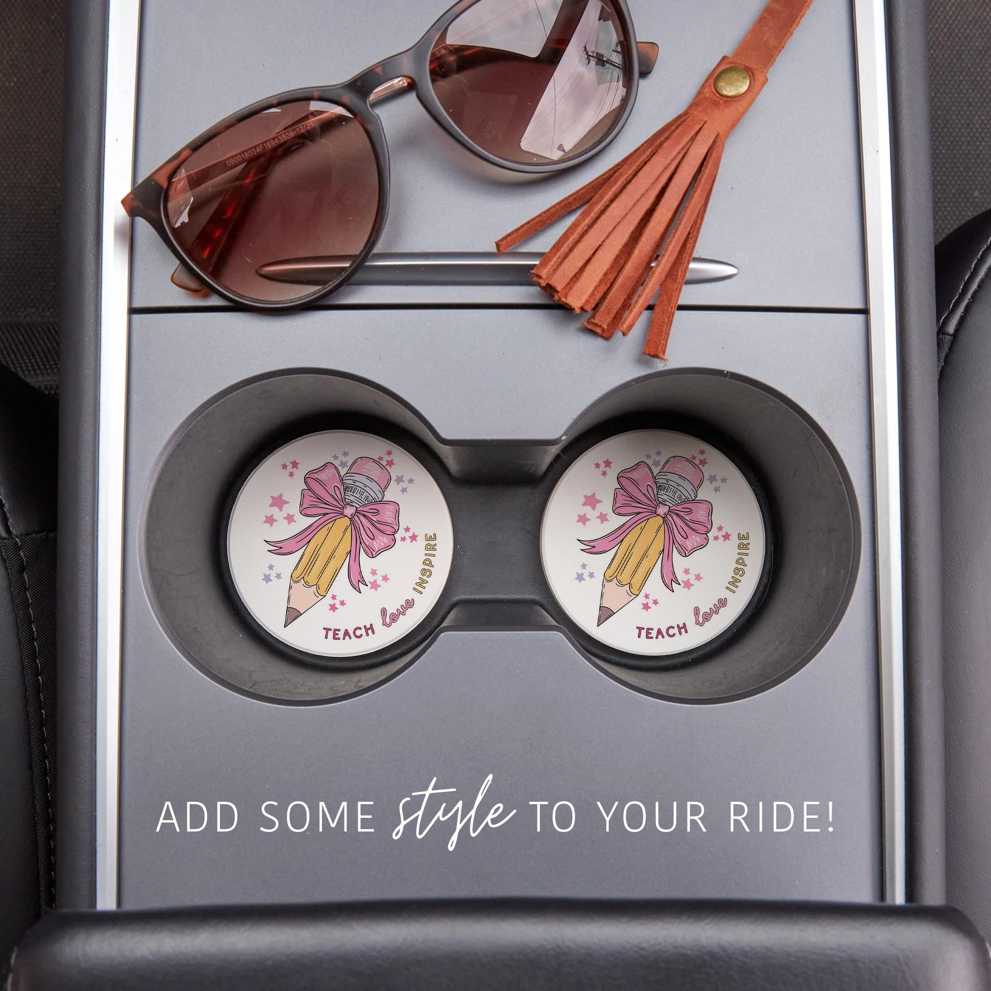 Car Coaster 2-Pack Kalia Lane-Classroom Coquette Teach Love Inspire -1