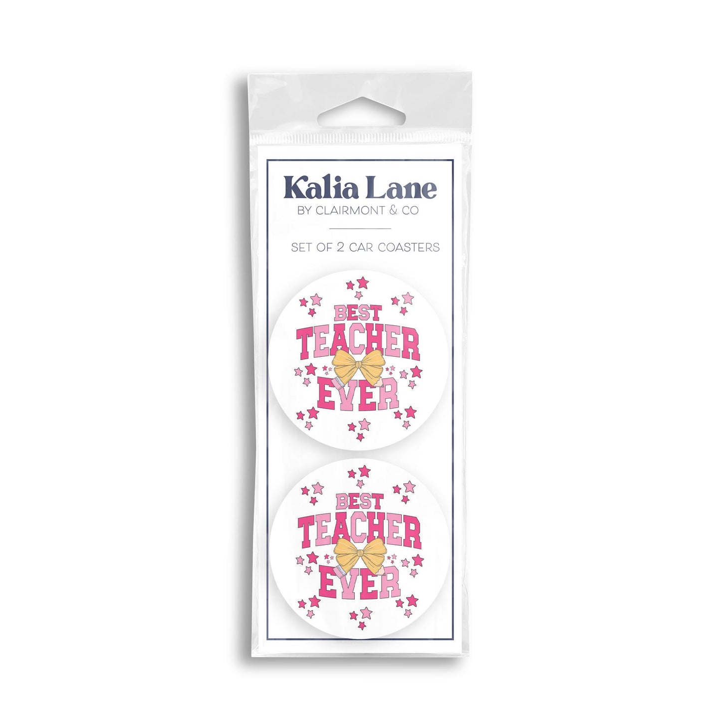 Car Coaster 2-Pack Kalia Lane-Classroom Coquette Best Teacher Ever -0