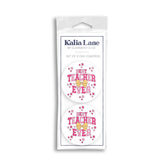 Car Coaster 2-Pack Kalia Lane-Classroom Coquette Best Teacher Ever -0