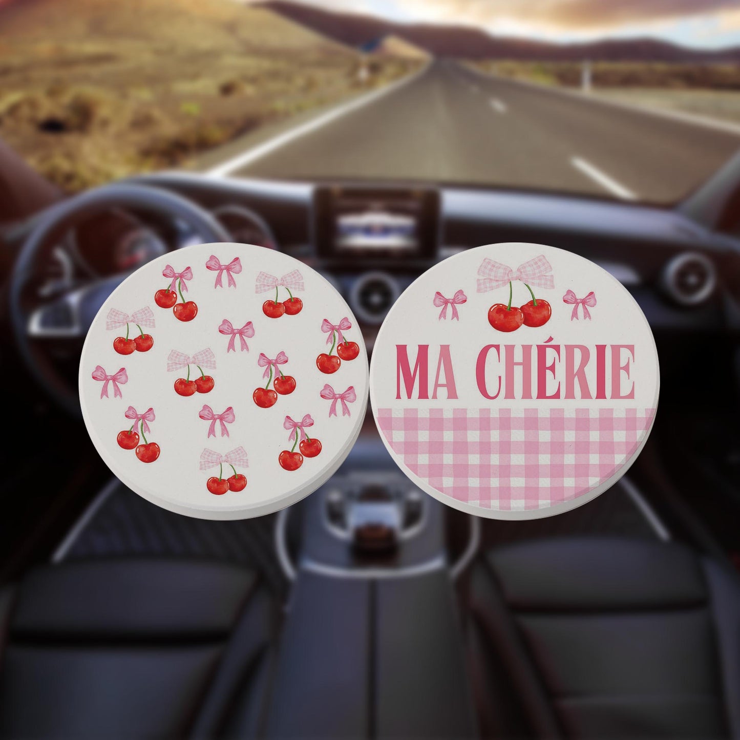 Car Coaster 2-Pack Kalia Lane-Cherry Pattern & Ma Chérie