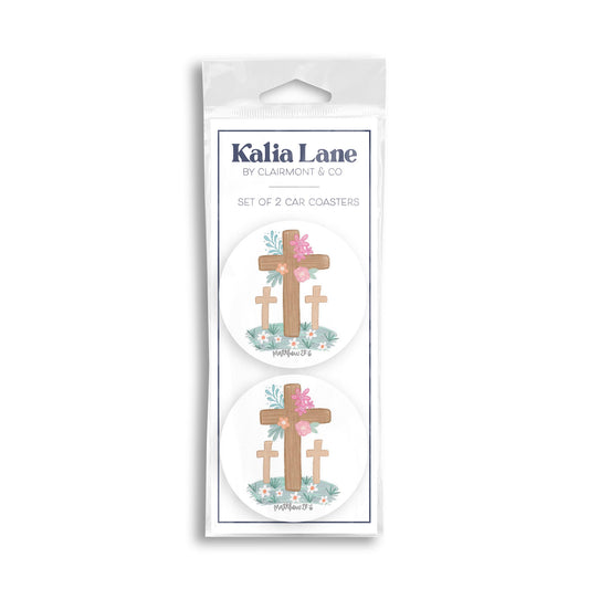 Car Coaster 2-Pack Kalia Lane-Floral Cross Matthew 28:6