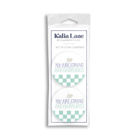 Car Coaster 2-Pack Kalia Lane-You Are Strong And Courageous -0