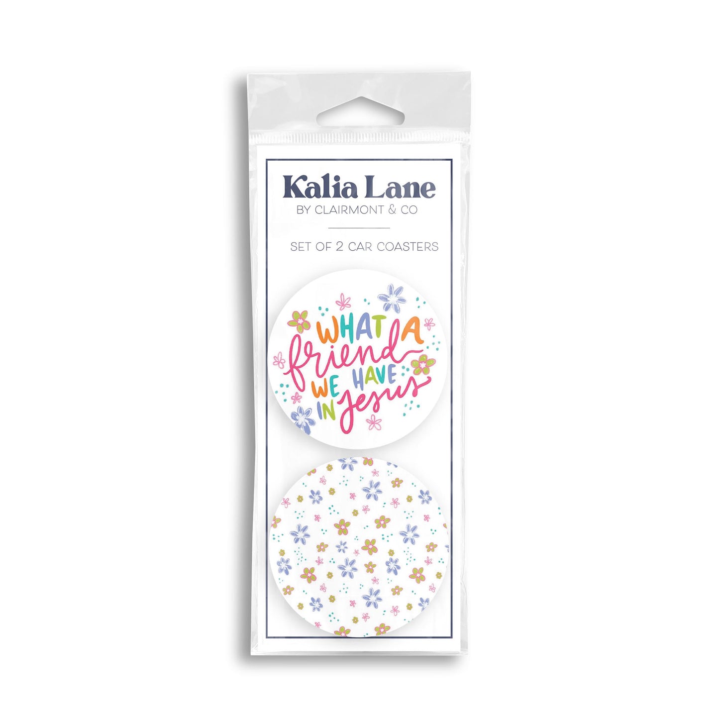 Car Coaster 2-Pack Kalia Lane-What A Friend We Have In Jesus & Floral Pattern -0