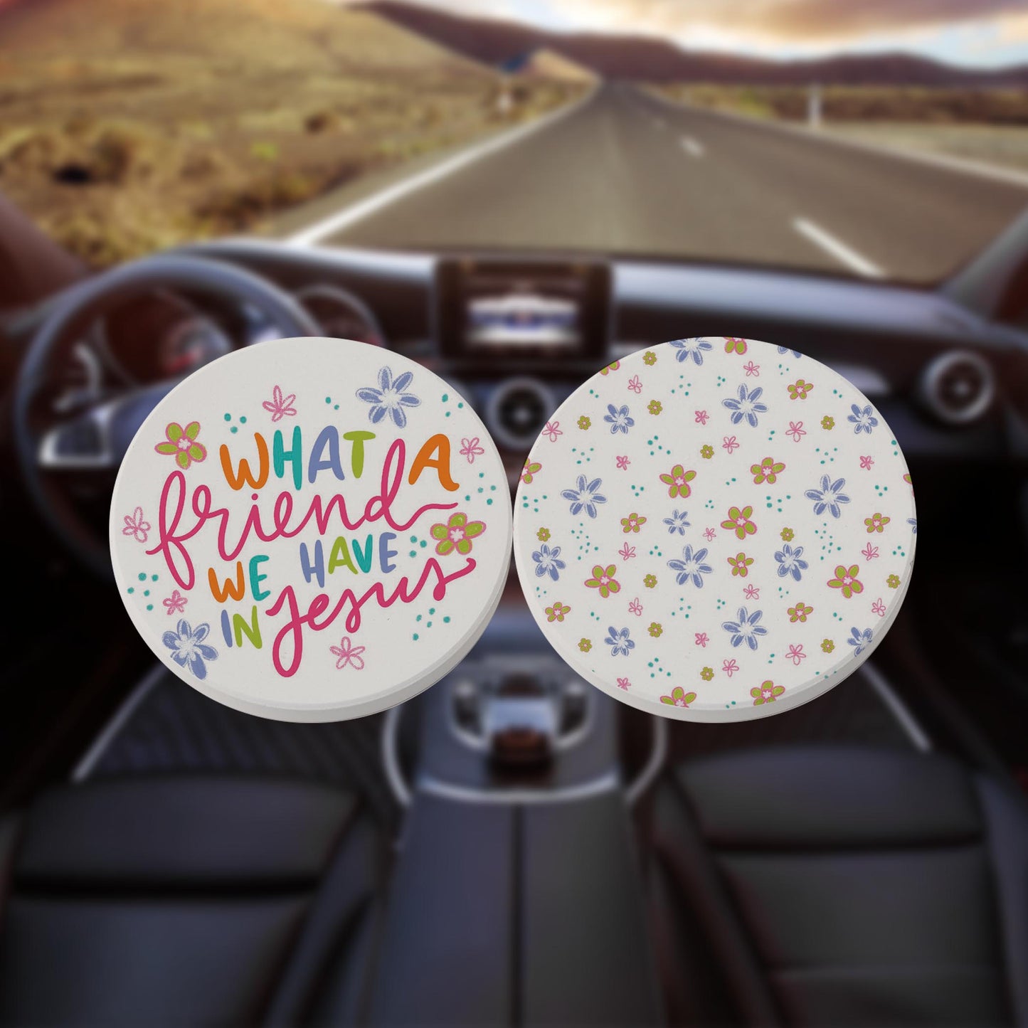 Car Coaster 2-Pack Kalia Lane-What A Friend We Have In Jesus & Floral Pattern -8