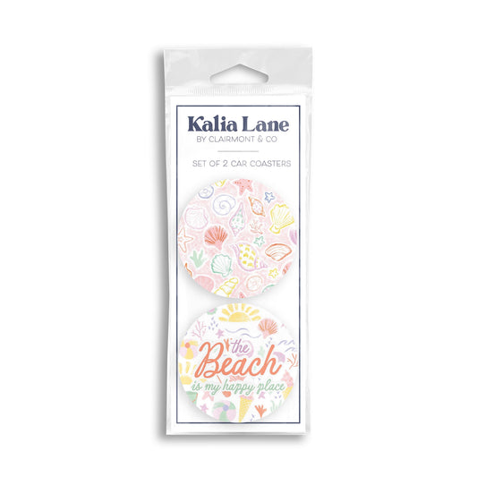 Car Coaster 2-Pack Kalia Lane-The Beach Is My Happy Place & Pattern -0