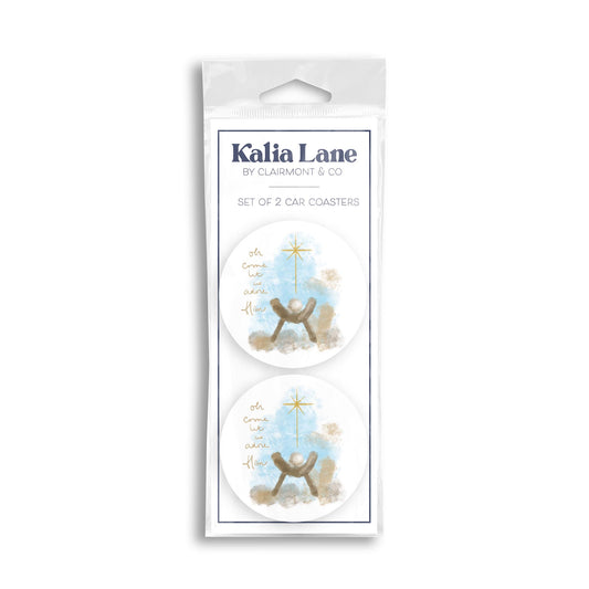 Car Coaster 2-Pack Kalia Lane-Let Us Adore Him Watercolor Manger