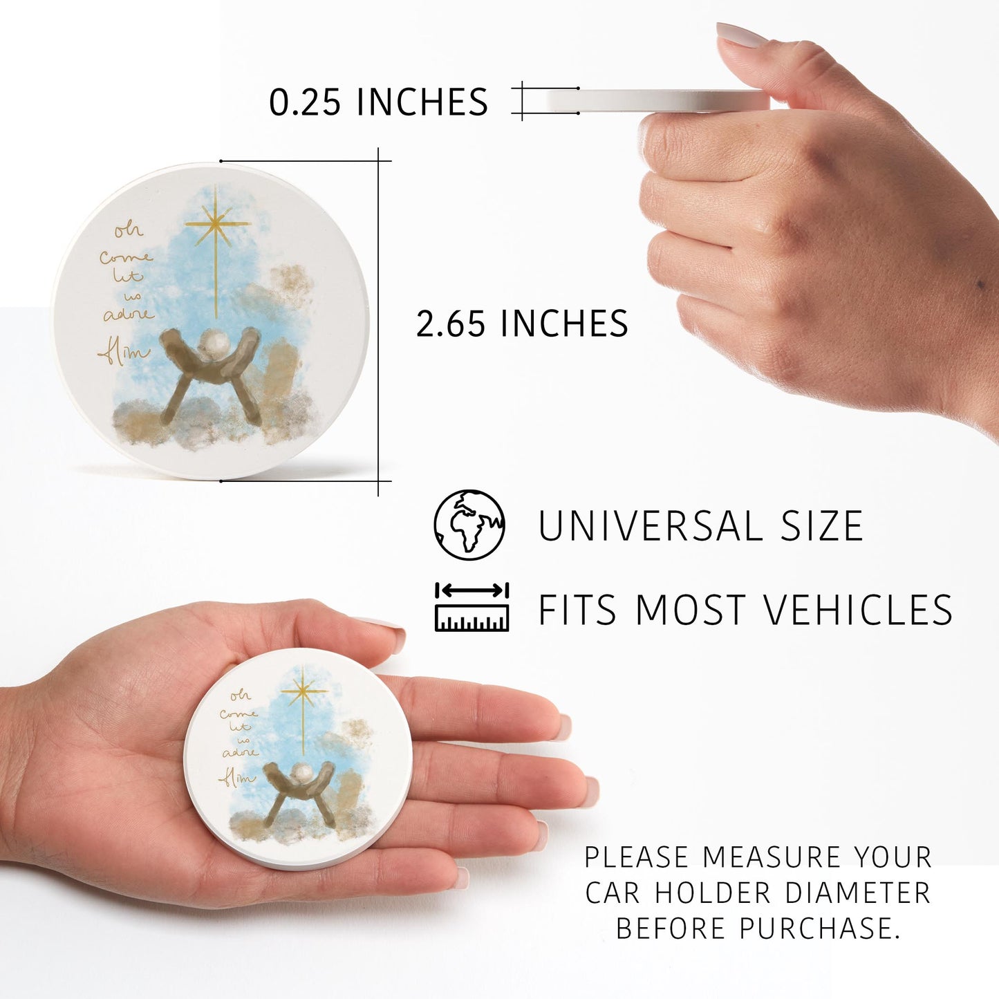 Car Coaster 2-Pack Kalia Lane-Let Us Adore Him Watercolor Manger