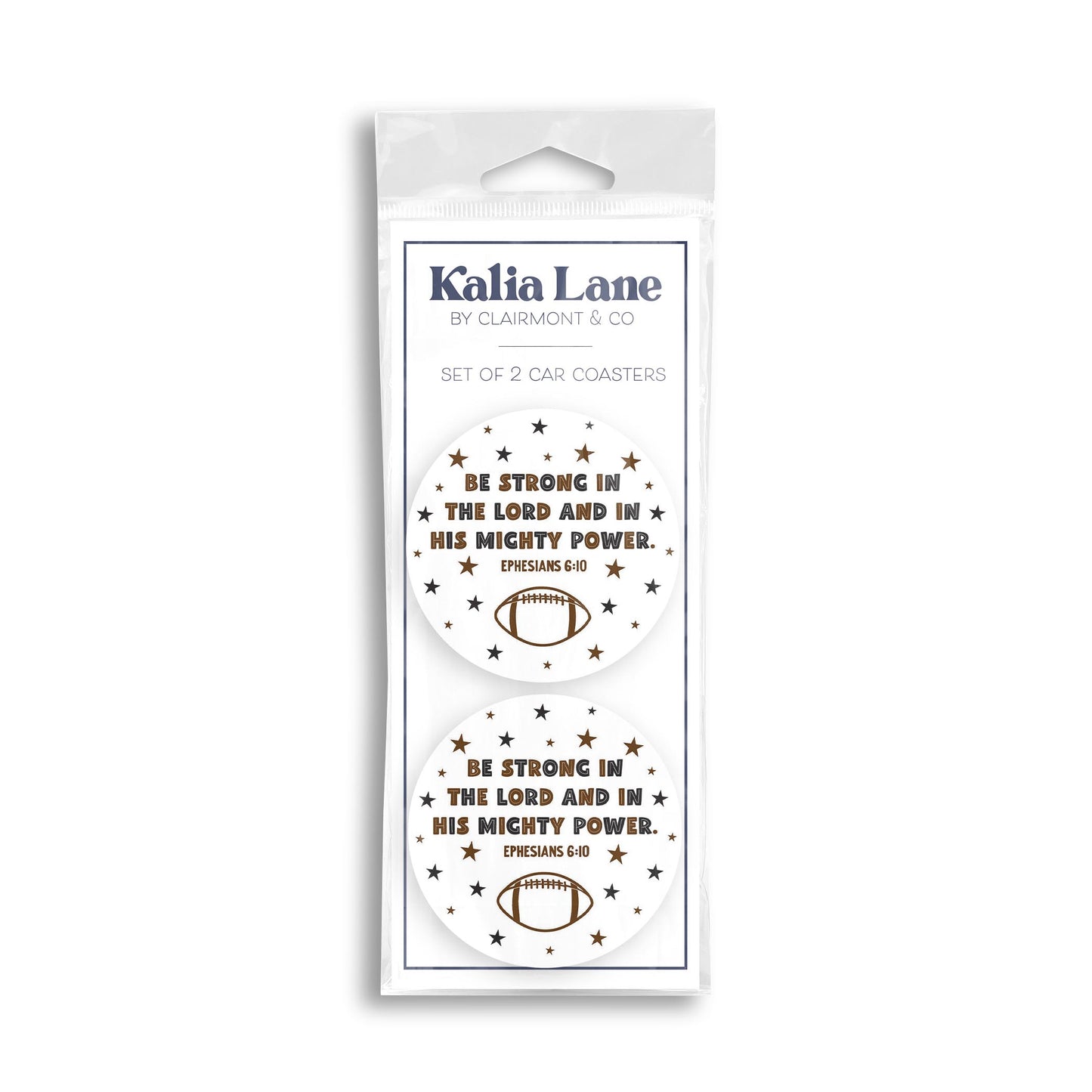 Car Coaster 2-Pack Kalia Lane-Be Strong Football Brown & Black