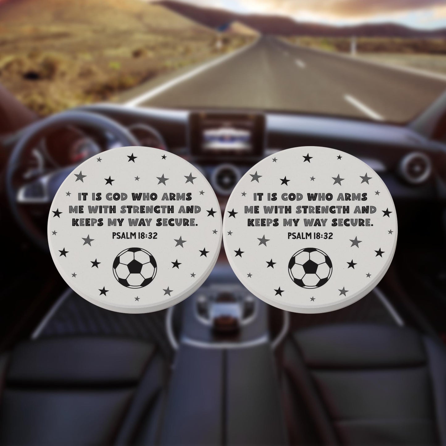 Car Coaster 2-Pack Kalia Lane-It Is God Soccer Grey & Black