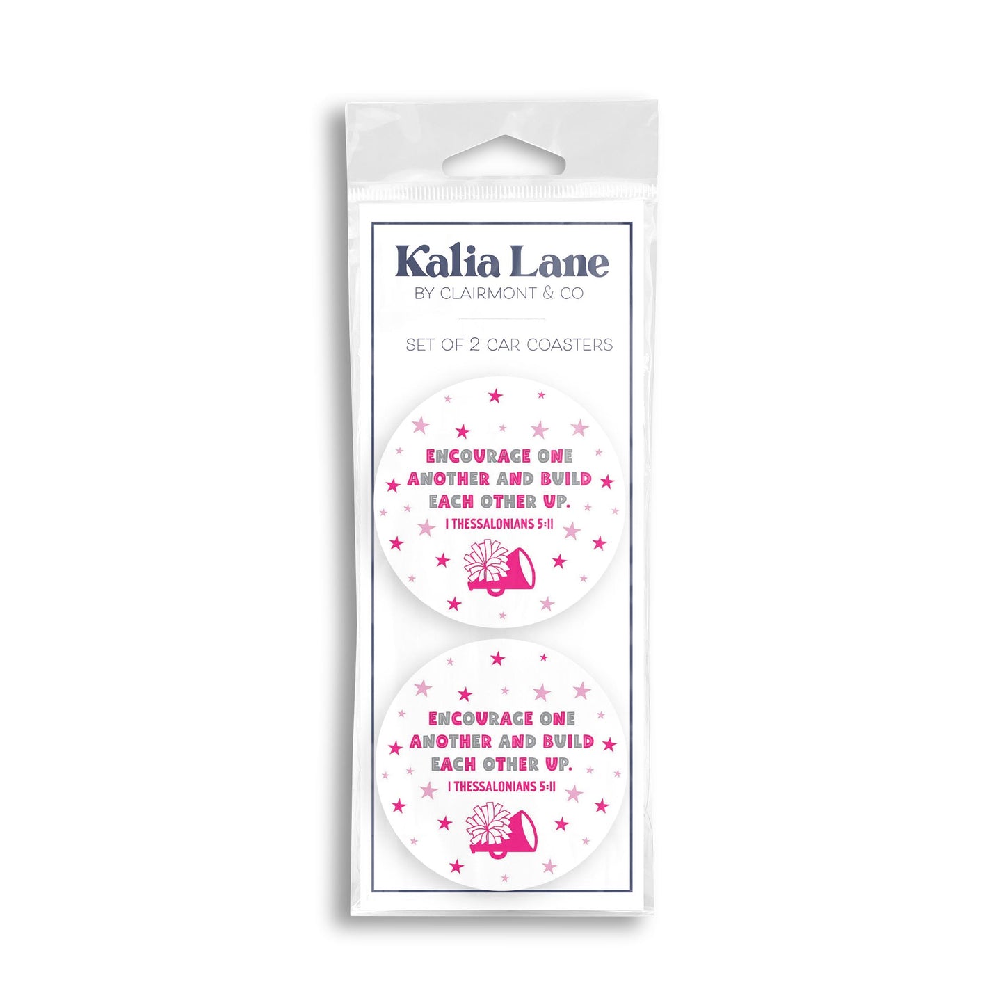 Car Coaster 2-Pack Kalia Lane-Encourage One Another Pink & Grey