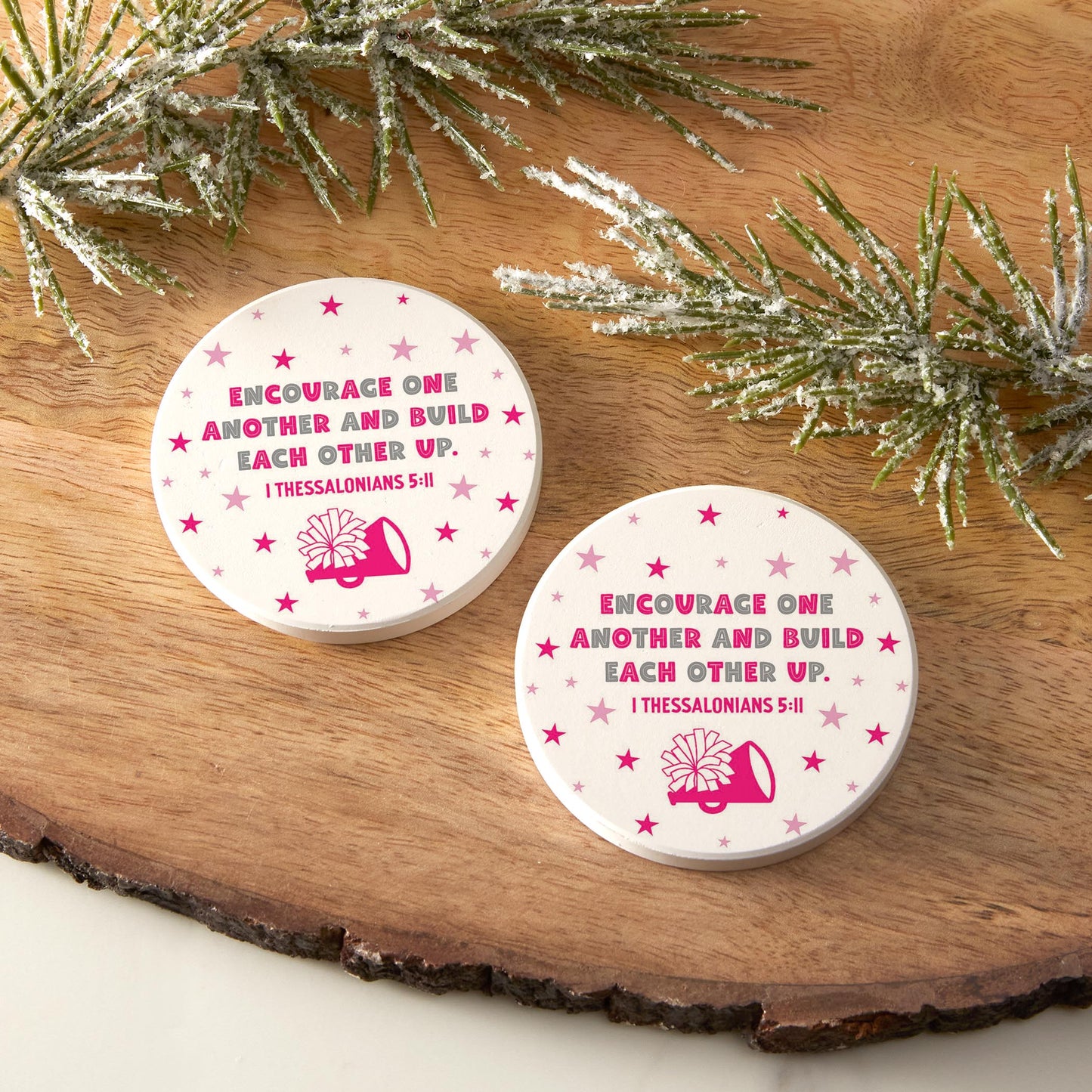 Car Coaster 2-Pack Kalia Lane-Encourage One Another Pink & Grey