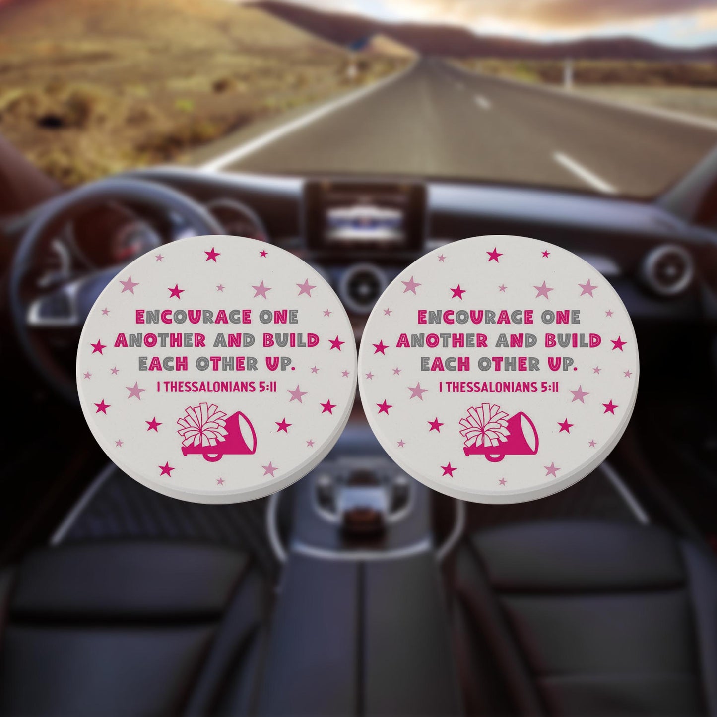 Car Coaster 2-Pack Kalia Lane-Encourage One Another Pink & Grey