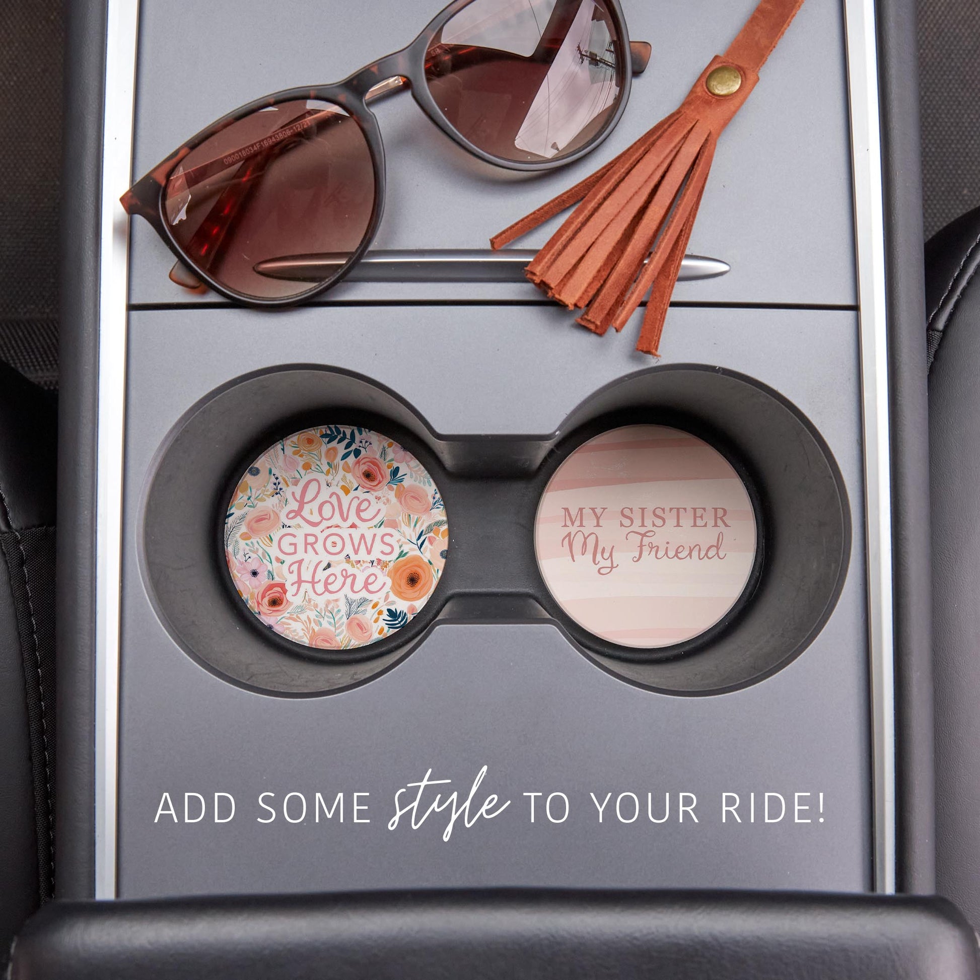 Car Coaster 2-Pack Kalia Lane-Love Grows Here & My Sister -1