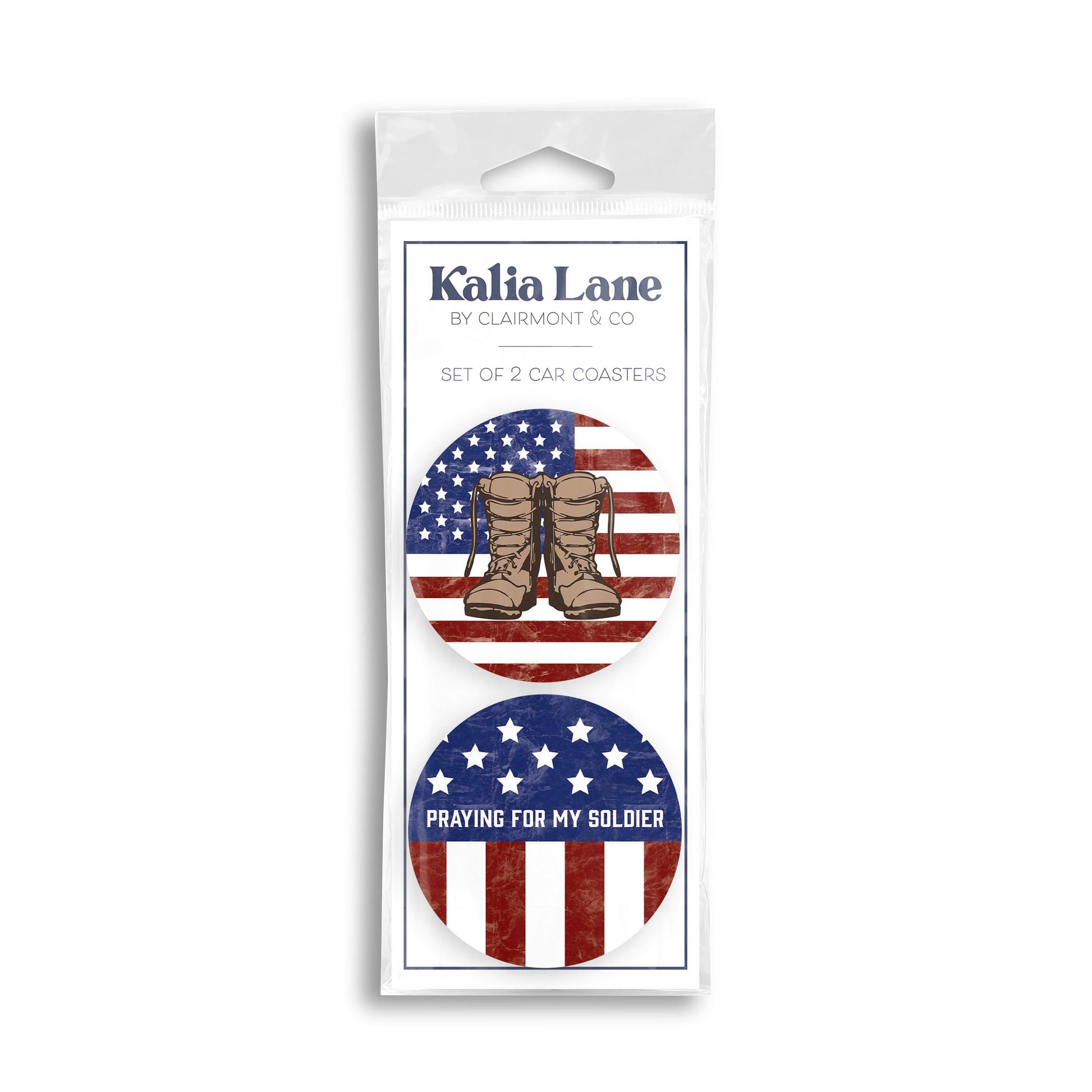 Car Coaster 2-Pack Kalia Lane-Military Boots & Praying For My Soldier -0