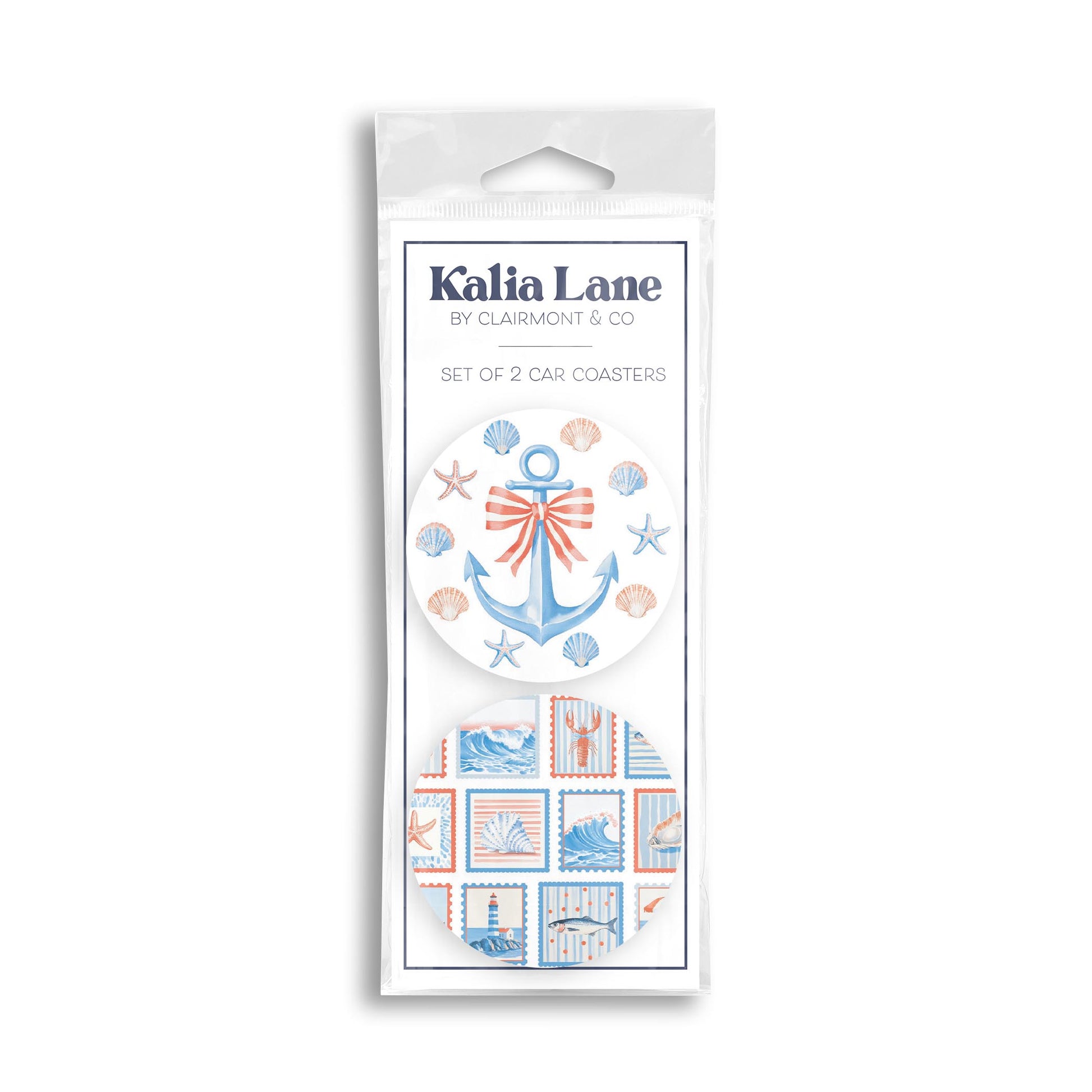 Car Coaster 2-Pack Kalia Lane-New England Tides Anchor & Stamps -0