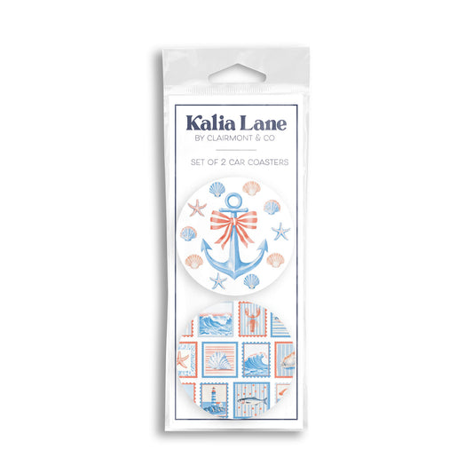 Car Coaster 2-Pack Kalia Lane-New England Tides Anchor & Stamps -0