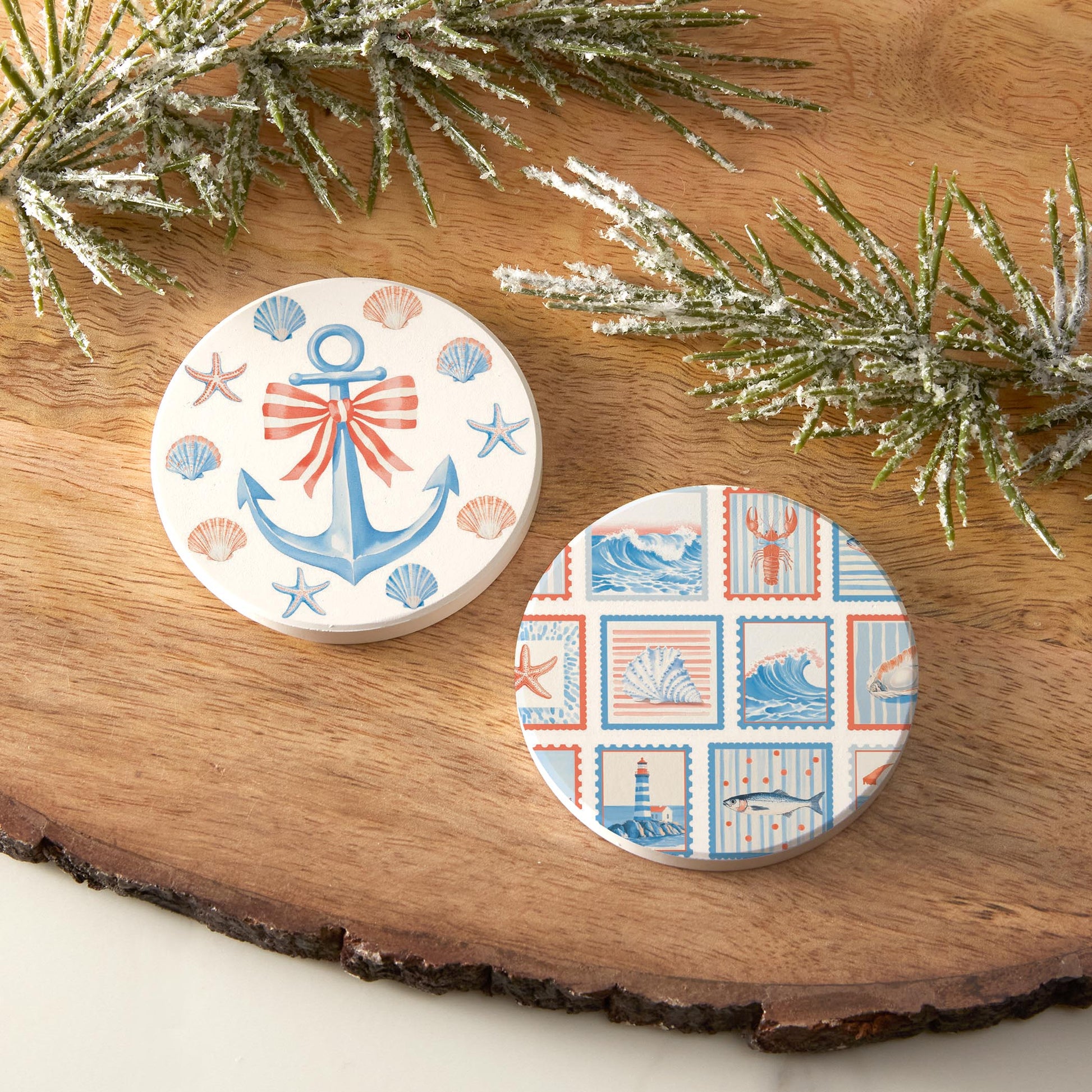 Car Coaster 2-Pack Kalia Lane-New England Tides Anchor & Stamps -6