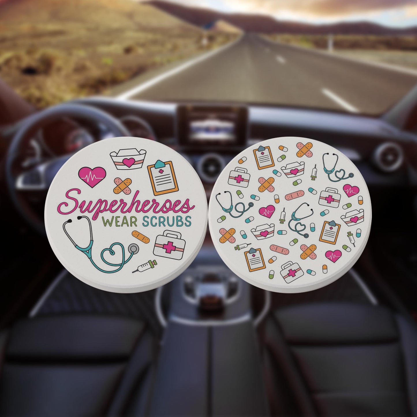 Car Coaster 2-Pack Kalia Lane-Superheroes Wear Scrubs