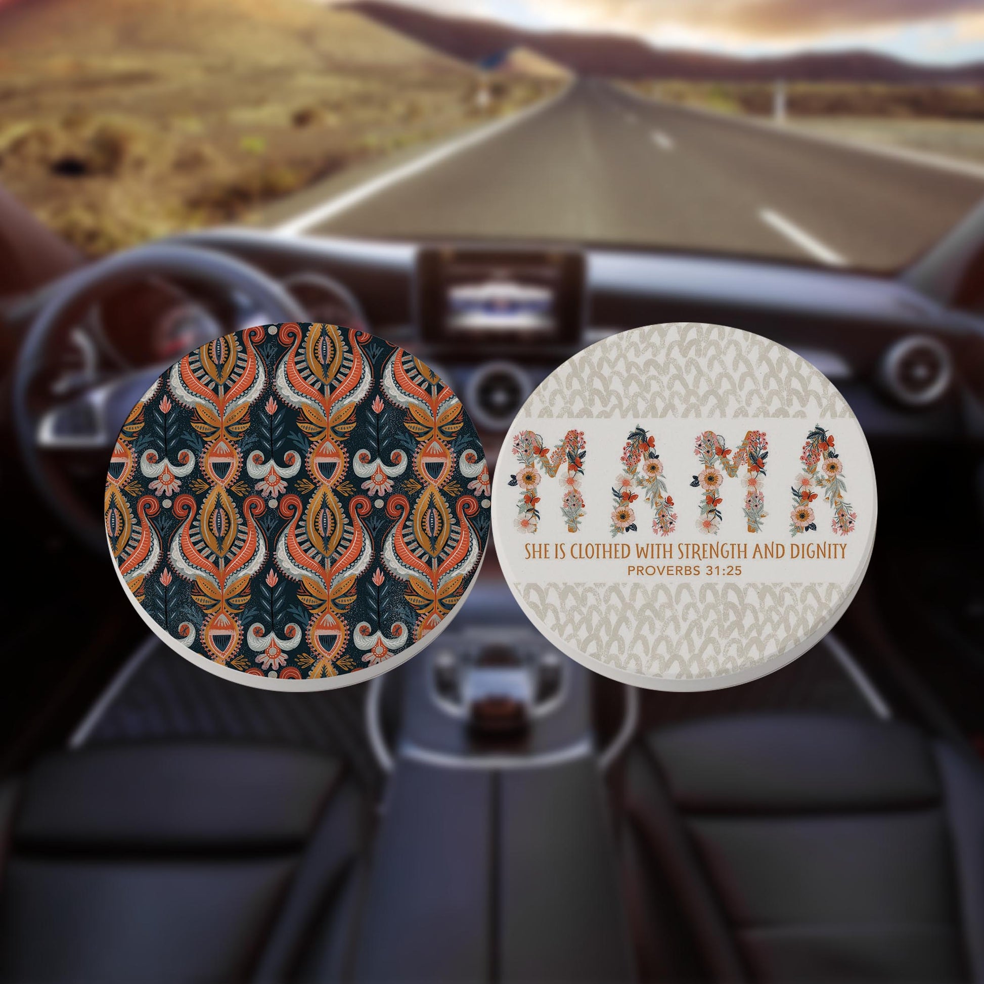 Car Coaster 2-Pack Kalia Lane-Pretty Things Floral Faith Mama & Pattern -8