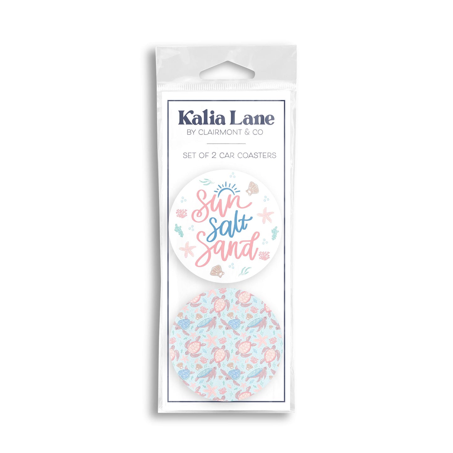 Car Coaster 2-Pack Kalia Lane-Coastal Sea Turtles Sun Salt Sand