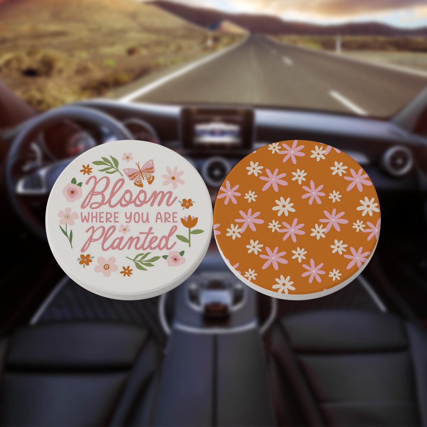 Car Coaster 2-Pack Kalia Lane-Spring Where You Are Planted & Pattern