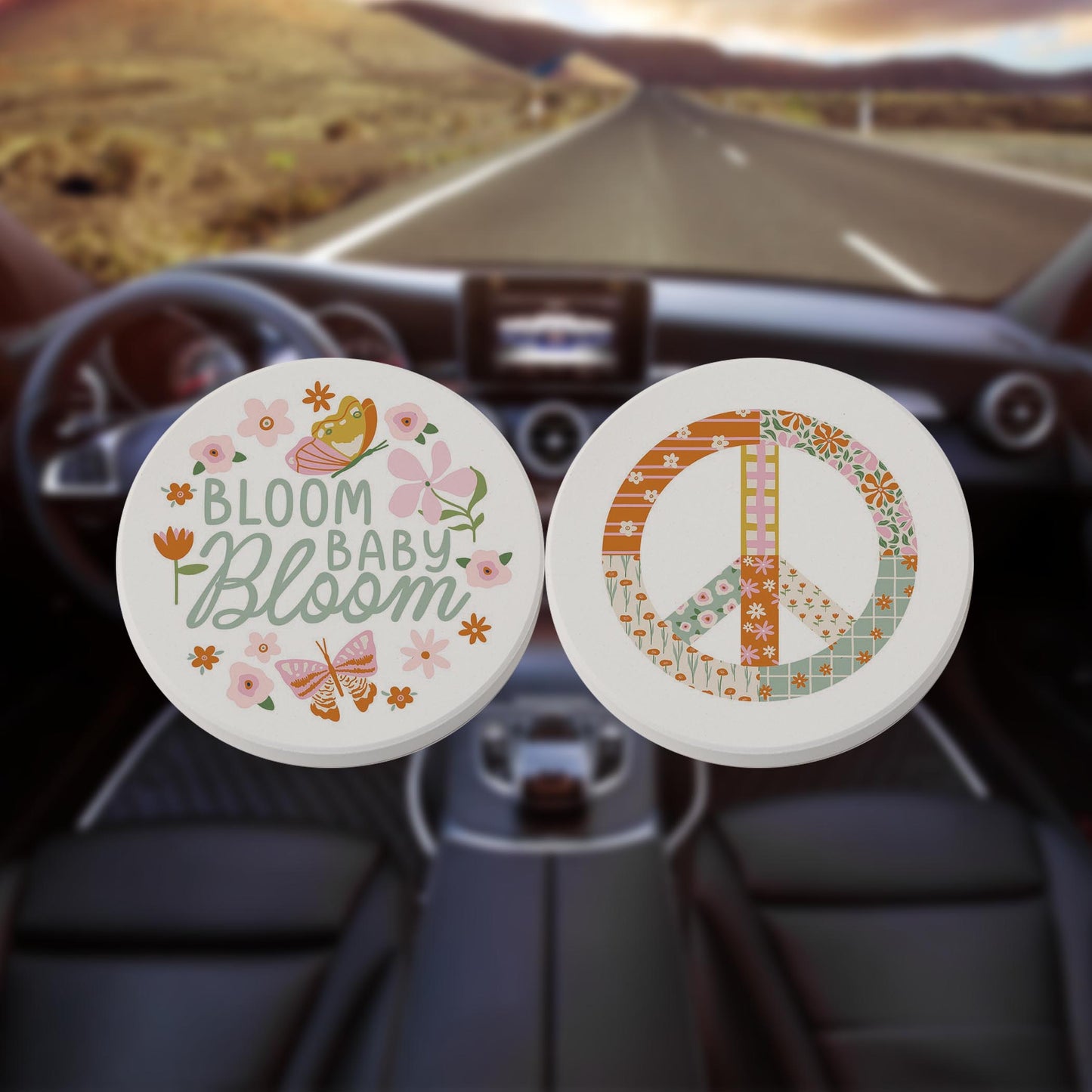 Car Coaster 2-Pack Kalia Lane-Spring Bloom Baby Bloom & Peace