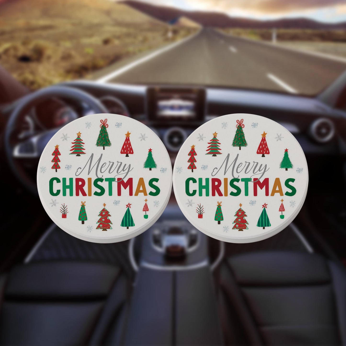 Car Coaster 2-Pack Kalia Lane-Whimsy Wonderland Traditional Merry Christmas