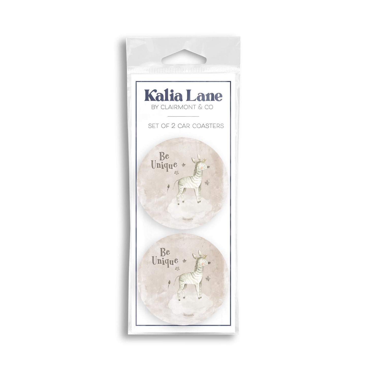 Car Coaster 2-Pack Kalia Lane-Be Unique Zebra Painted Background